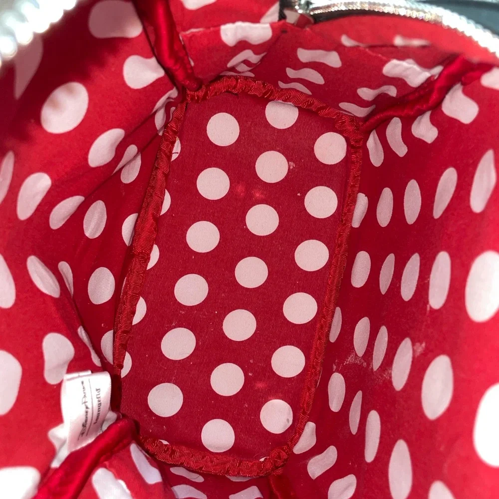 Disney Parks Loungefly Sequin Minnie Mouse Red Black Bow Polka Dots Backpack